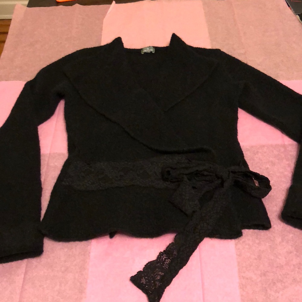 Black French made wool wrap cardigan - Picture 4 of 7